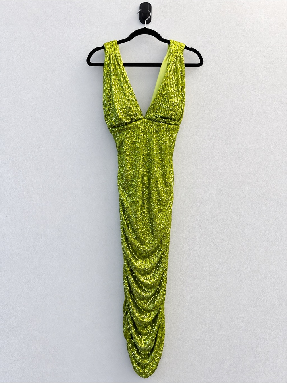 Bright Lime Sequin V-Neck Evening Dress